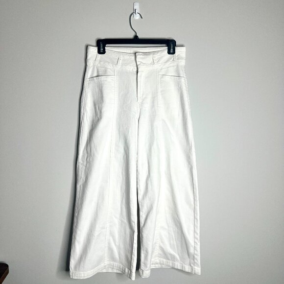 Paige Jeans Frankie Inset Wide Leg Cropped Crisp White Cotton Preppy Sz 27 - Picture 1 of 6